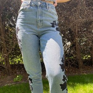 Topshop Embroidered Mom Jeans